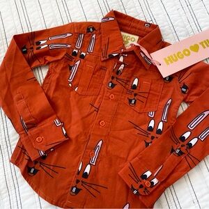 NWT Hugo Loves Tiki Collared Button Up Shirt in Red Bunny Print 18-24 mnths
